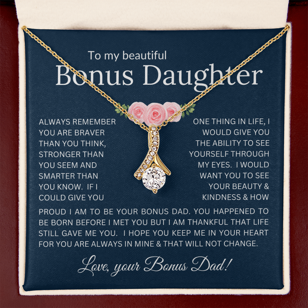 Alluring Beauty Necklace Infinite Love for Bonus Daughter Gift with Heartfelt Message from Bonus Dad to Stepdaughter