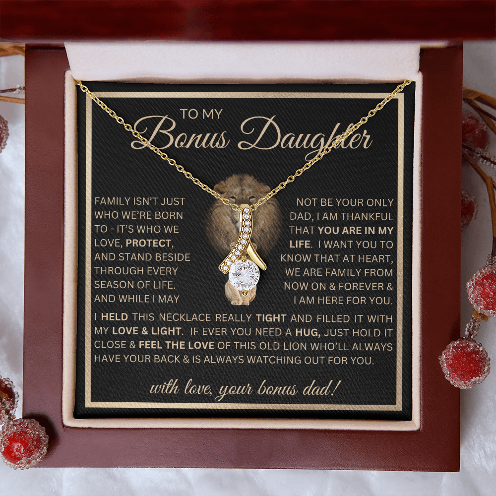 “To My Bonus Daughter” Alluring Beauty Necklace Poetic Gift from Bonus Dad to Stepdaughter
