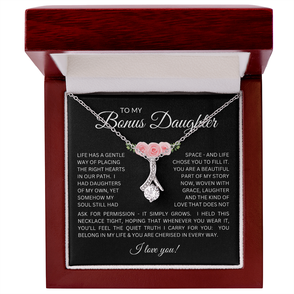 To My Bonus Daughter - Alluring Beauty Necklace with "My Soul Still Had Space" Message