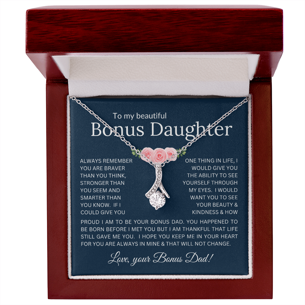Alluring Beauty Necklace Infinite Love for Bonus Daughter Gift with Heartfelt Message from Bonus Dad to Stepdaughter