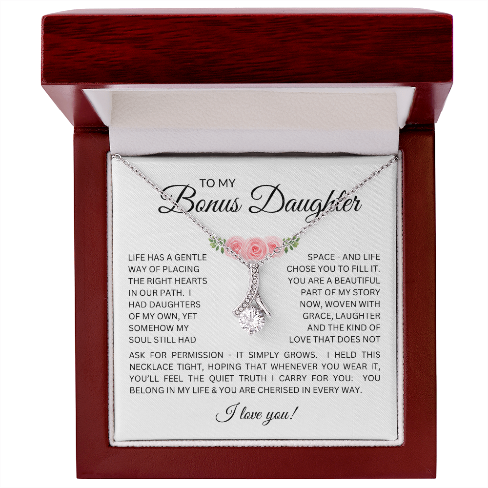 To My Bonus Daughter - Alluring Beauty Necklace with "My Soul Still Had Space" Message