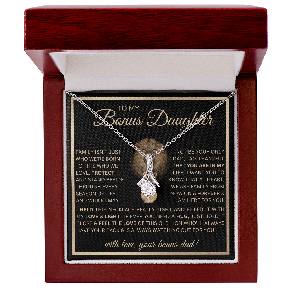 “To My Bonus Daughter” Alluring Beauty Necklace Poetic Gift from Bonus Dad to Stepdaughter