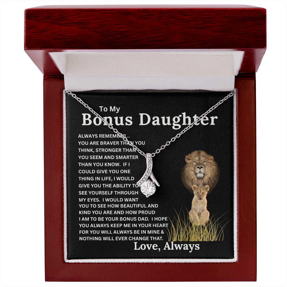 To My Bonus Daughter Gift - Alluring Beauty Necklace with "You are Braver, Stronger, Smarter" Message