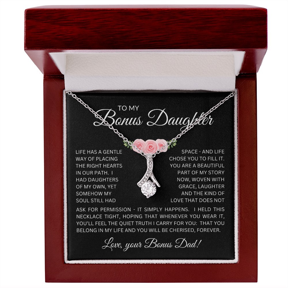 Bonus Daughter Alluring Beauty Necklace from Bonus Dad – Poetic Message Card Gift for Stepdaughter