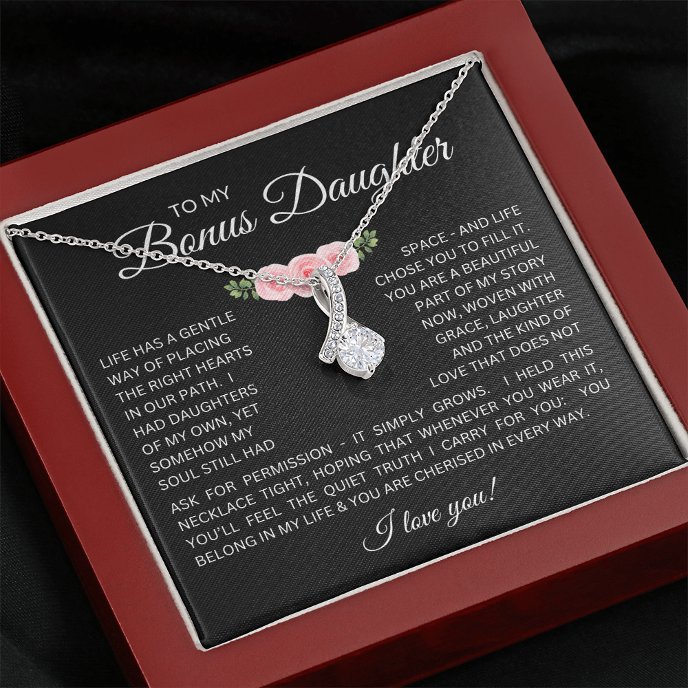 To My Bonus Daughter - Alluring Beauty Necklace with "My Soul Still Had Space" Message