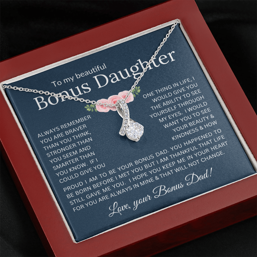 Alluring Beauty Necklace Infinite Love for Bonus Daughter Gift with Heartfelt Message from Bonus Dad to Stepdaughter