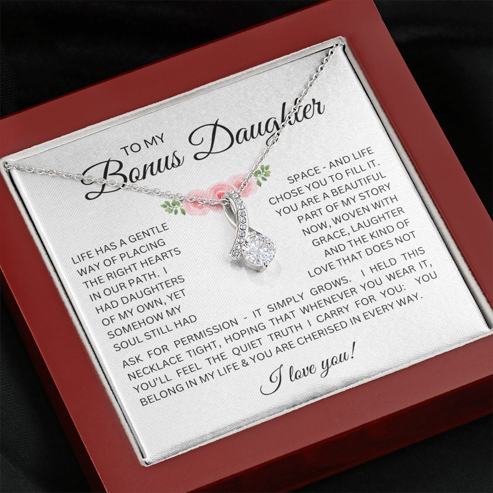 To My Bonus Daughter - Alluring Beauty Necklace with "My Soul Still Had Space" Message