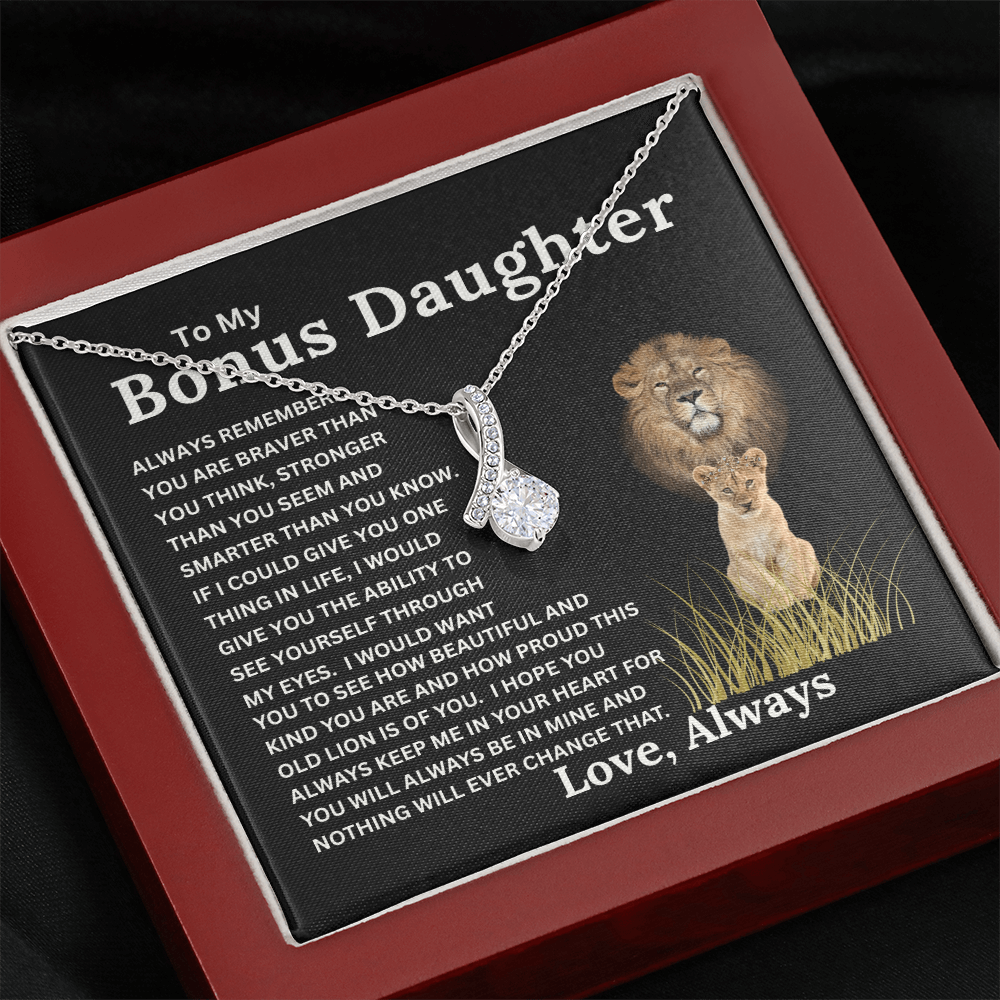 Bonus Daughter Alluring Beauty Necklace with Sentimental Message Card Gift from Bonus Dad to Stepdaughter