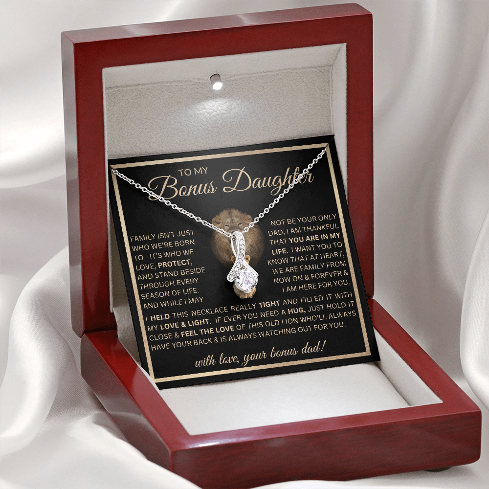 “To My Bonus Daughter” Alluring Beauty Necklace Poetic Gift from Bonus Dad to Stepdaughter