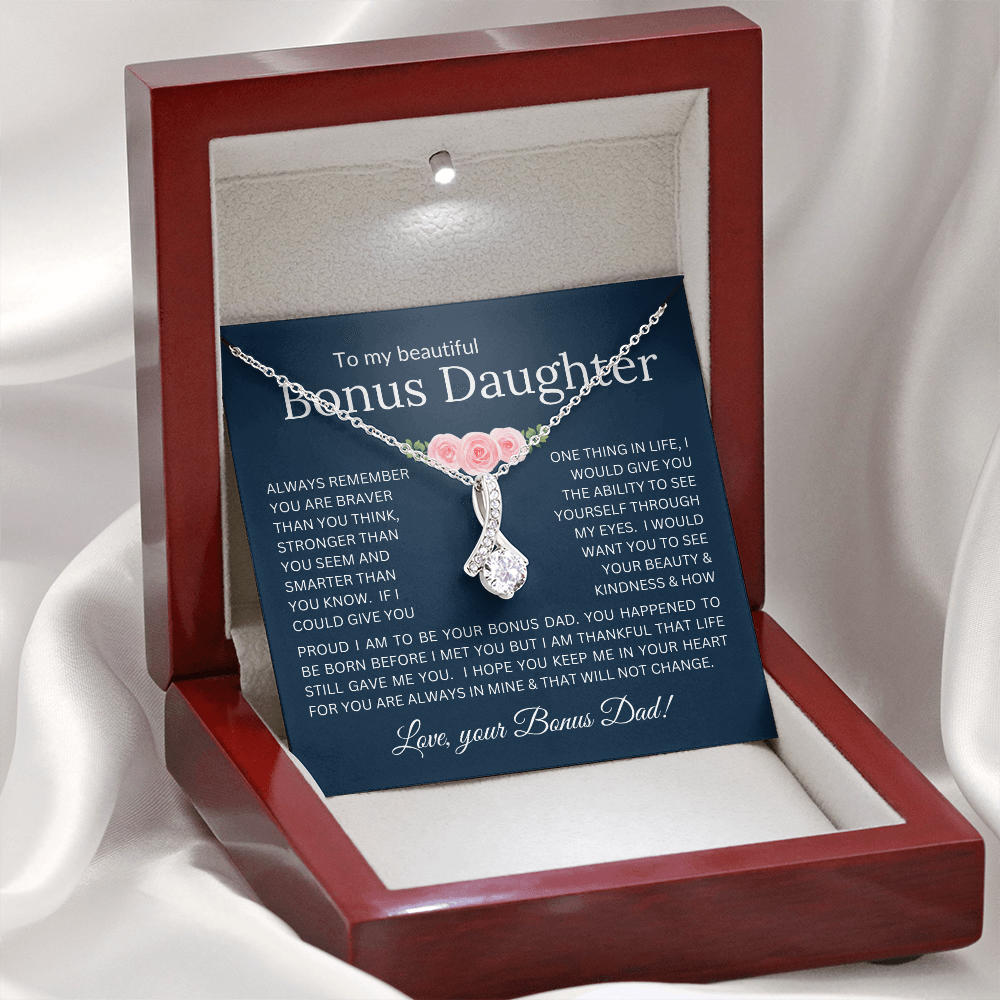 Alluring Beauty Necklace Infinite Love for Bonus Daughter Gift with Heartfelt Message from Bonus Dad to Stepdaughter