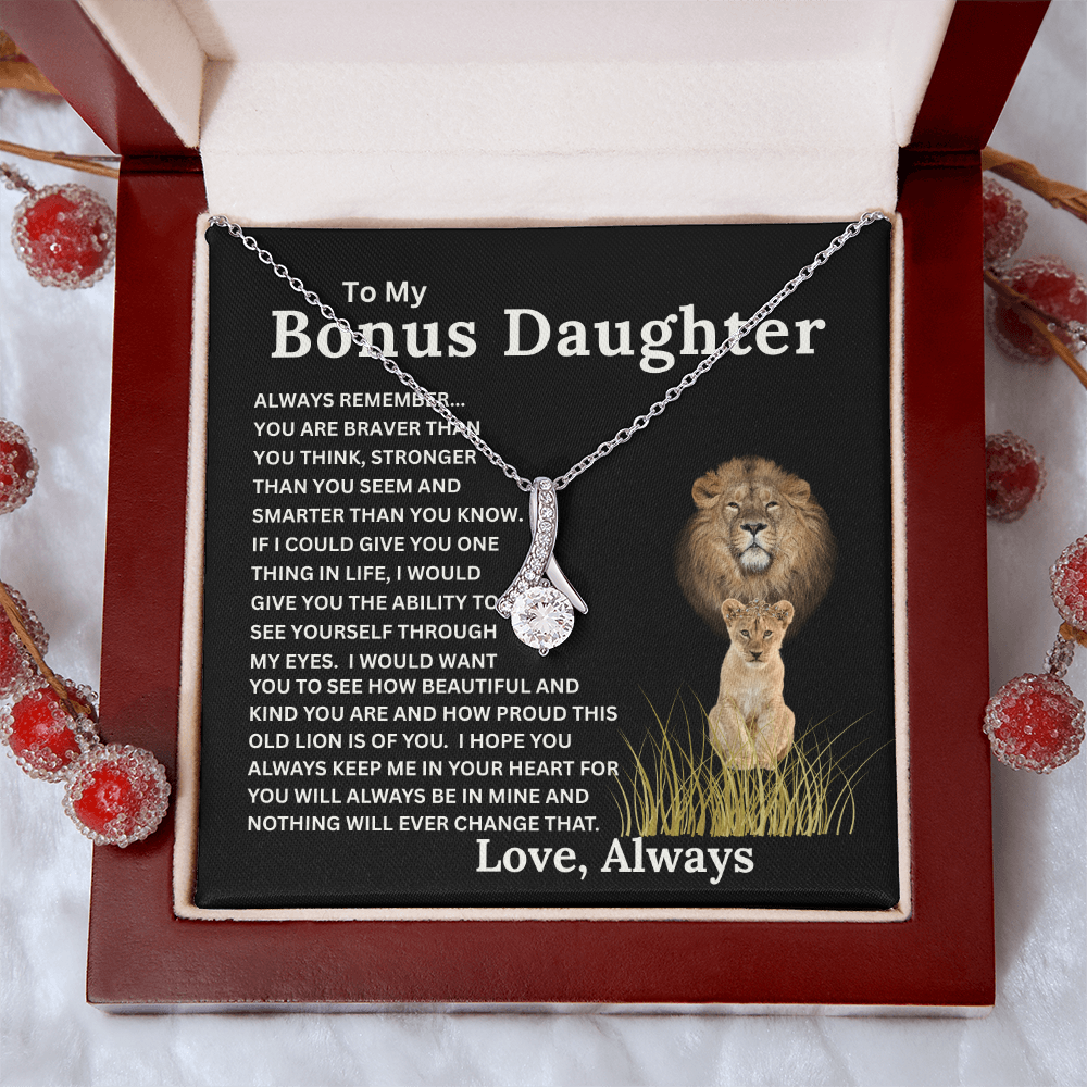 Bonus Daughter Alluring Beauty Necklace with Sentimental Message Card Gift from Bonus Dad to Stepdaughter