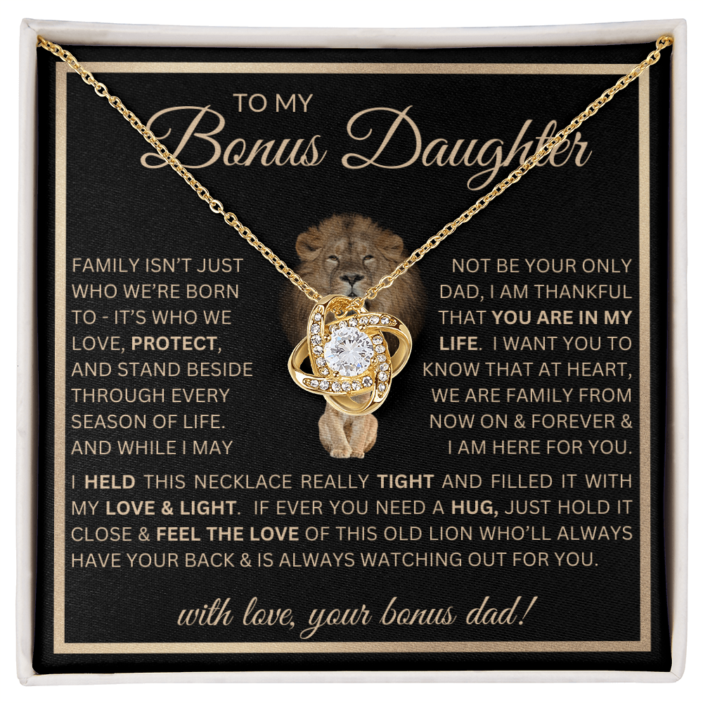 “To My Bonus Daughter” Love Knot Necklace Poetic Gift from Bonus Dad to Stepdaughter