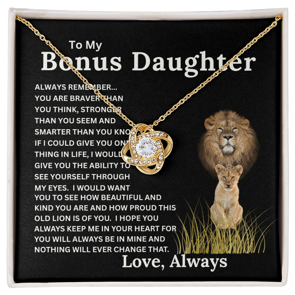 Bonus Daughter Love Knot Necklace with Sentimental Message Card Gift from Bonus Dad to Stepdaughter