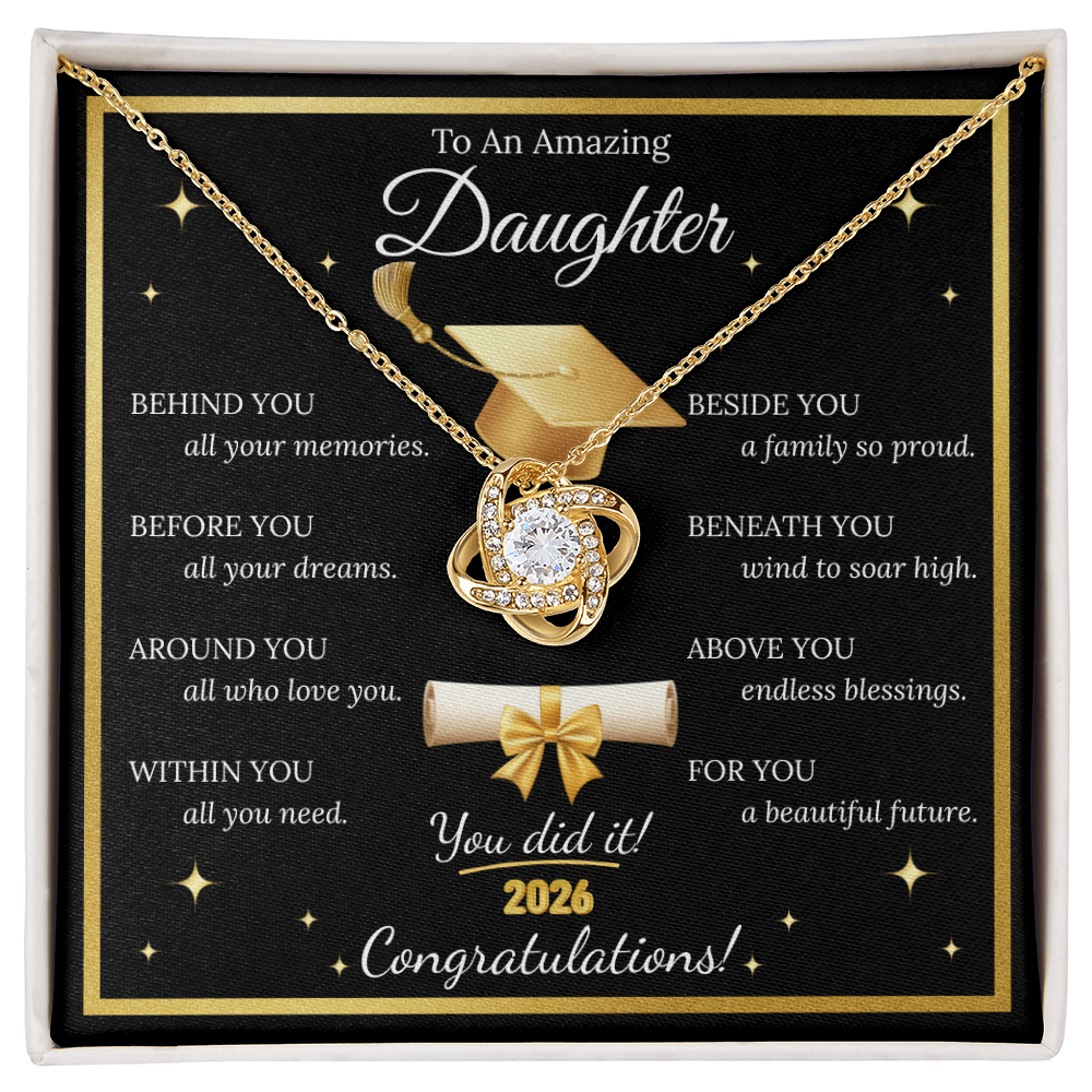 Graduation Gift for Daughter – Love Knot Necklace with Inspirational Message Card | Class of 2026