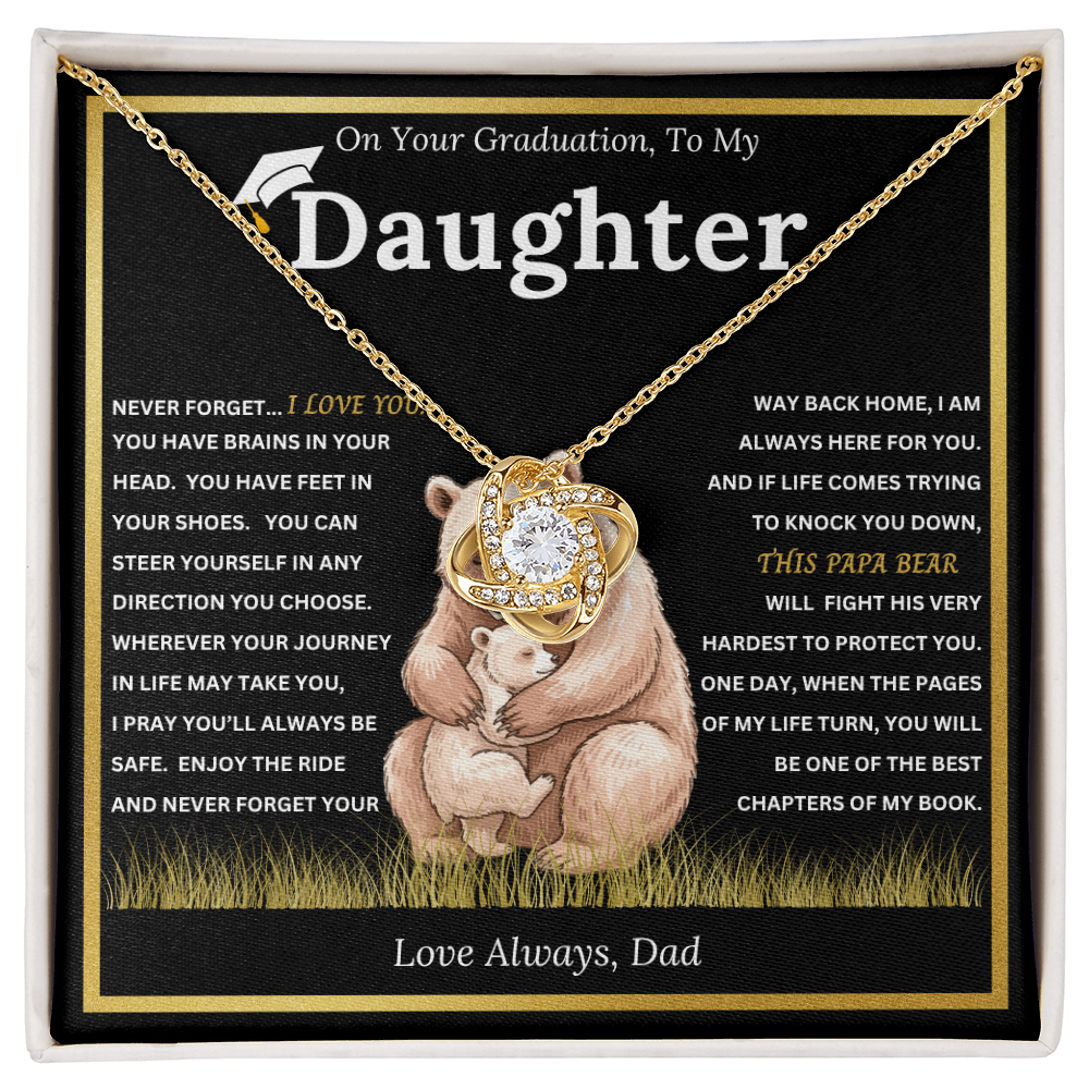 On Your Graduation To My Daughter – Papa Bear Love Knot Necklace from Dad Emotional Graduation Gift for Daughter