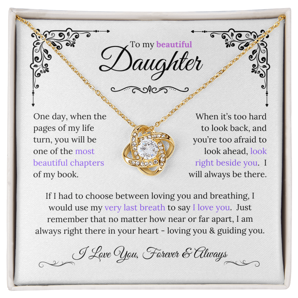 Stunning Daughter Gift "Most Beautiful Chapters" Gold Knot Necklace