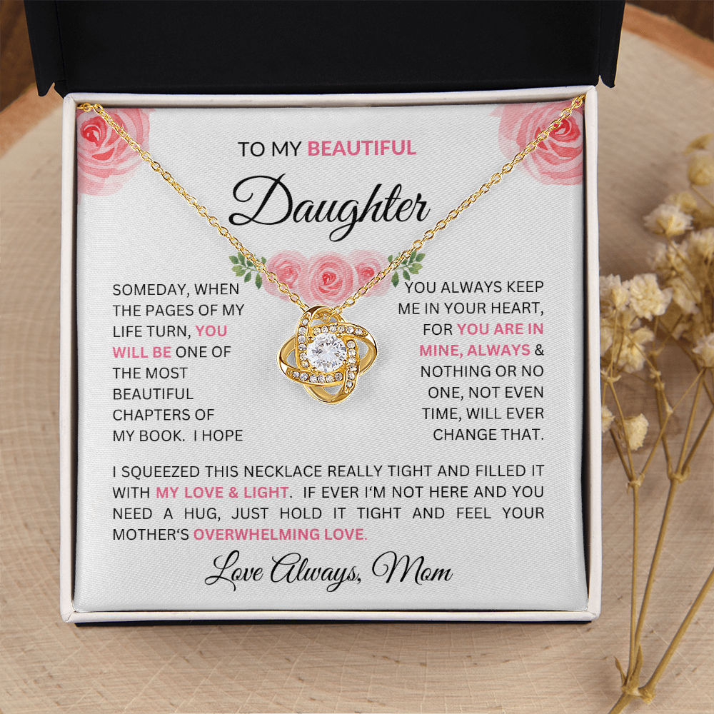 To Daughter From Mom - Charming Love Knot Necklace with Beautiful "Some Day" Message