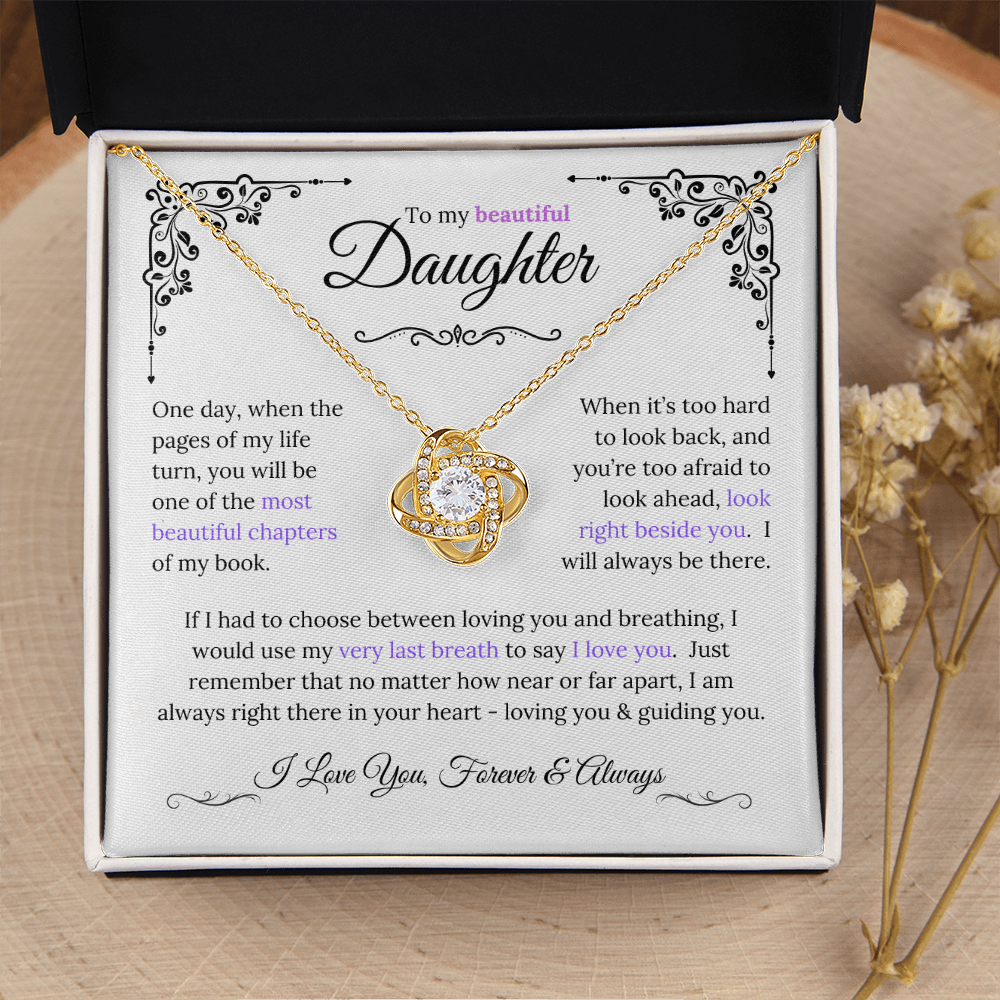 Stunning Daughter Gift "Most Beautiful Chapters" Gold Knot Necklace