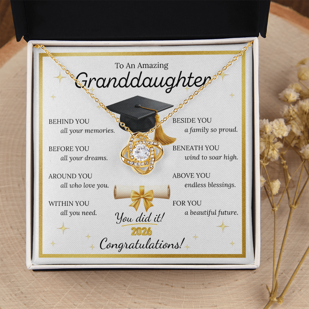 Graduation Gift for Granddaughter – Love Knot Necklace with Inspirational Message Card | Class of 2026