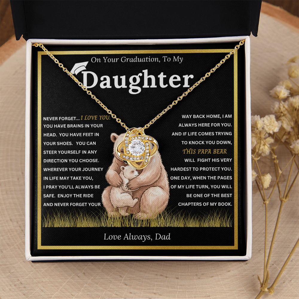 On Your Graduation To My Daughter – Papa Bear Love Knot Necklace from Dad Emotional Graduation Gift for Daughter
