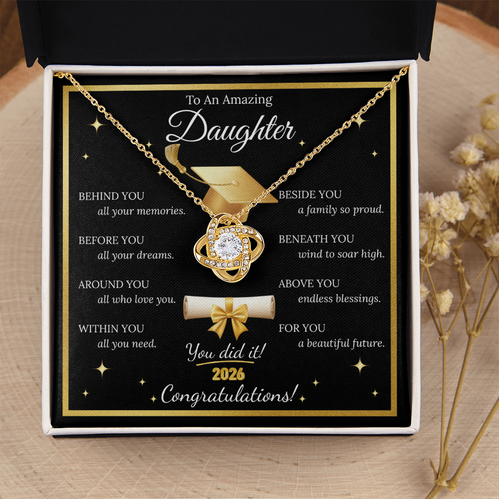 Graduation Gift for Daughter – Love Knot Necklace with Inspirational Message Card | Class of 2026