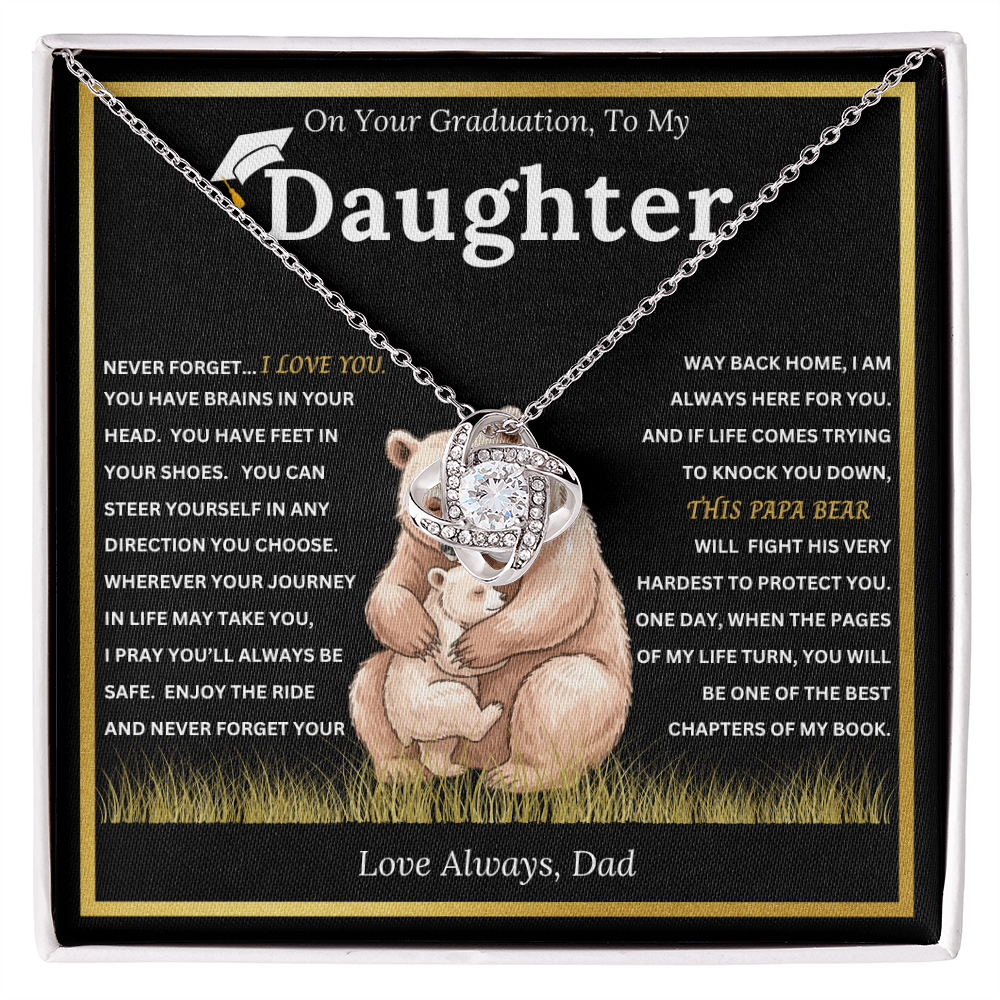 On Your Graduation To My Daughter – Papa Bear Love Knot Necklace from Dad Emotional Graduation Gift for Daughter
