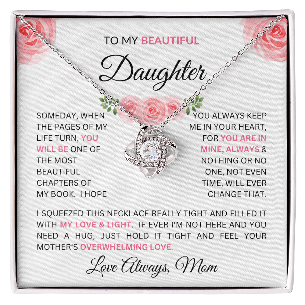 To Daughter From Mom - Charming Love Knot Necklace with Beautiful "Some Day" Message