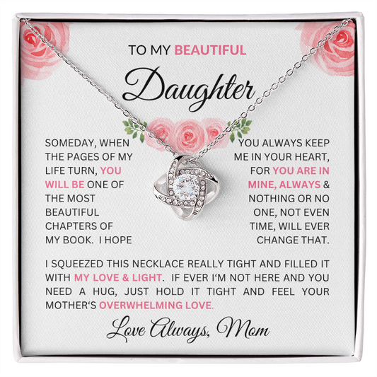 To Daughter From Mom - Charming Love Knot Necklace with Beautiful "Some Day" Message