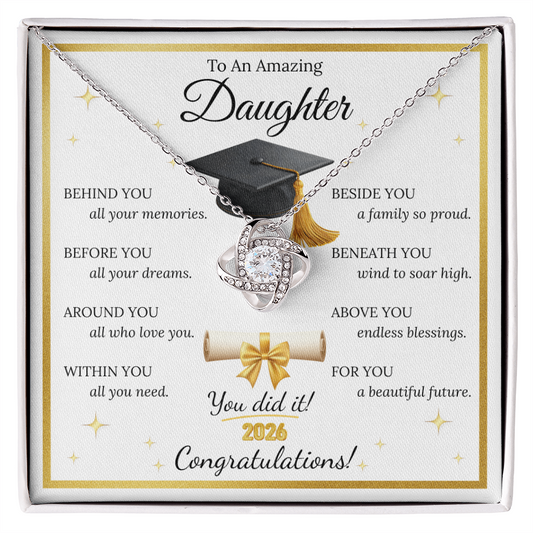 Graduation Gift for Daughter – Love Knot Necklace with Inspirational Message Card | Class of 2026