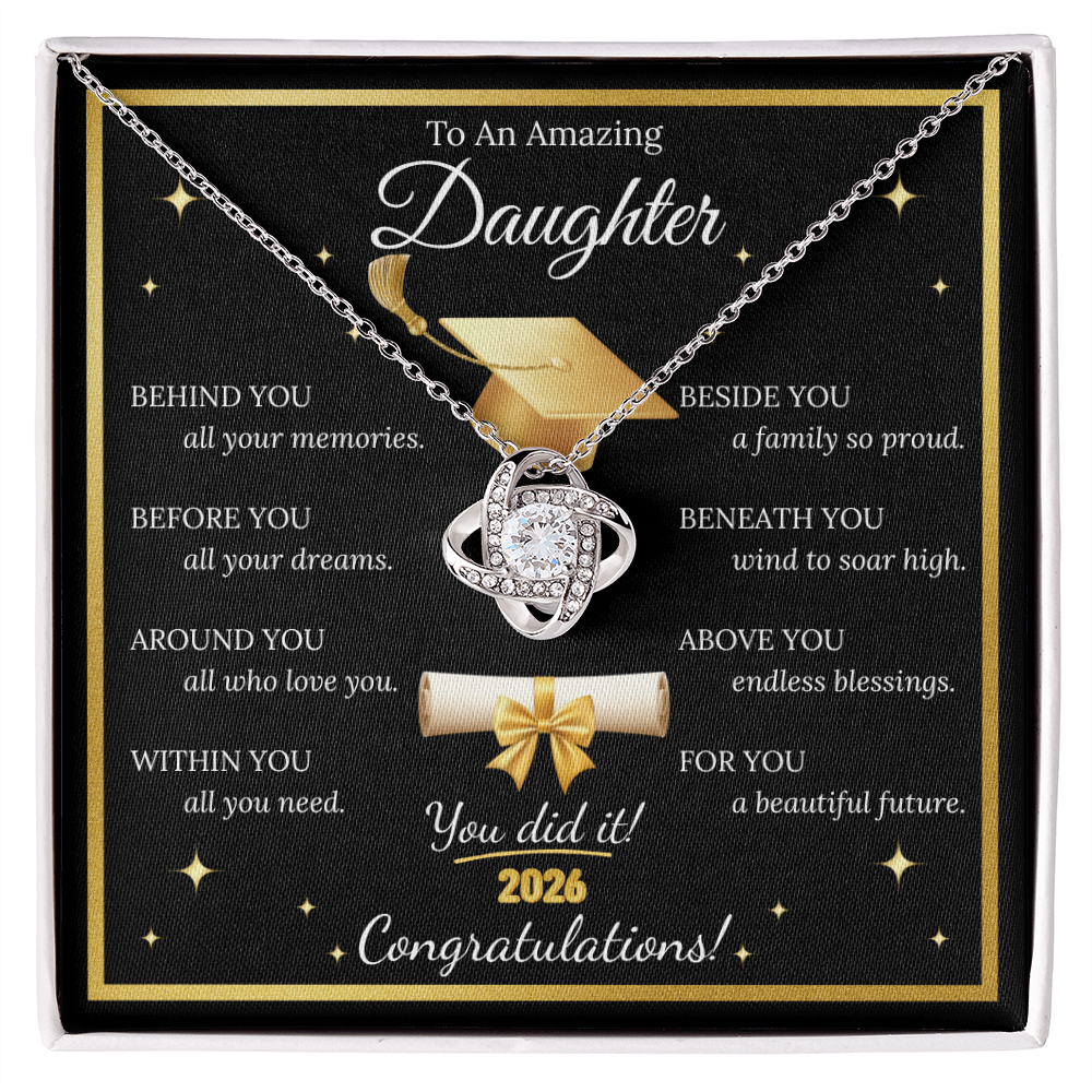 Graduation Gift for Daughter – Love Knot Necklace with Inspirational Message Card | Class of 2026