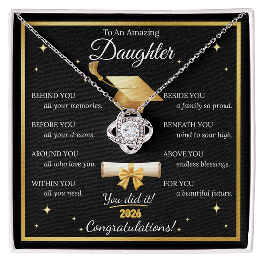 Graduation Gift for Daughter – Love Knot Necklace with Inspirational Message Card | Class of 2026