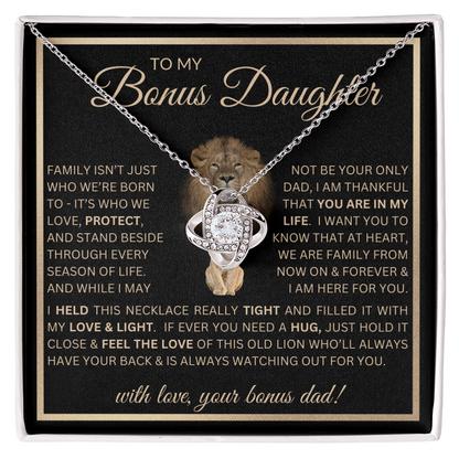 “To My Bonus Daughter” Love Knot Necklace Poetic Gift from Bonus Dad to Stepdaughter