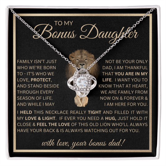“To My Bonus Daughter” Love Knot Necklace Poetic Gift from Bonus Dad to Stepdaughter