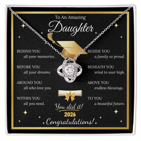 Graduation Gift for Daughter – Love Knot Necklace with Inspirational Message Card | Class of 2026