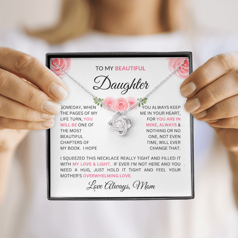To Daughter From Mom - Charming Love Knot Necklace with Beautiful "Some Day" Message