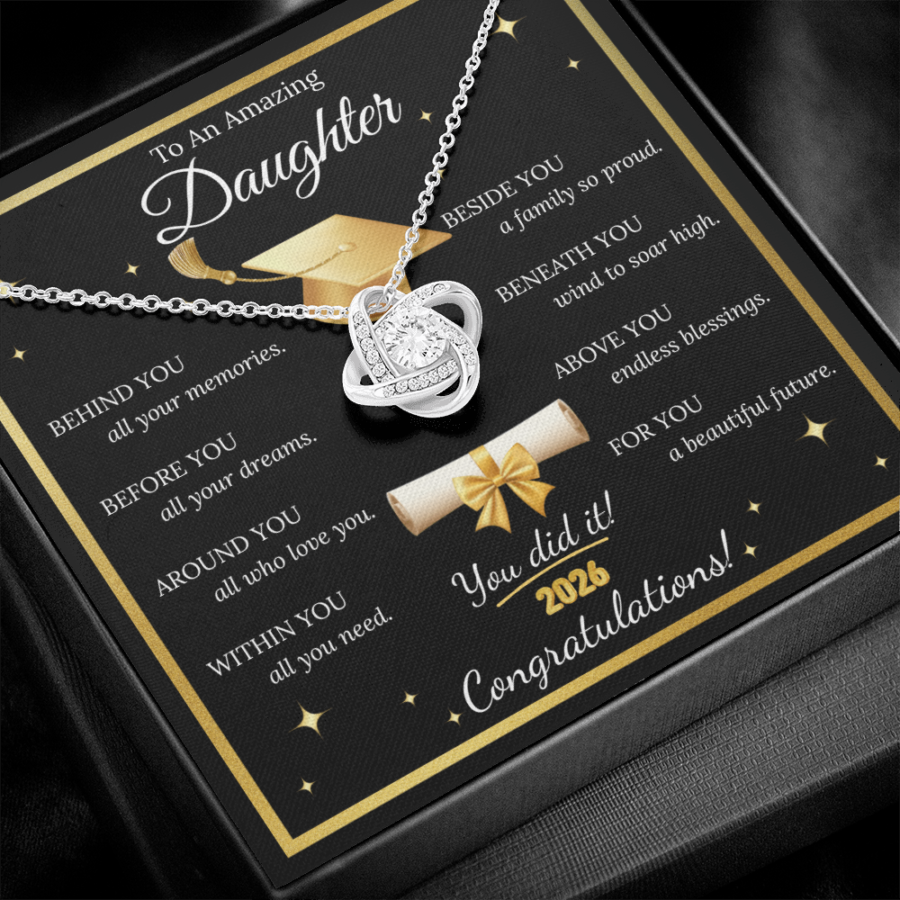 Graduation Gift for Daughter – Love Knot Necklace with Inspirational Message Card | Class of 2026