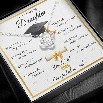 Graduation Gift for Daughter – Love Knot Necklace with Inspirational Message Card | Class of 2026