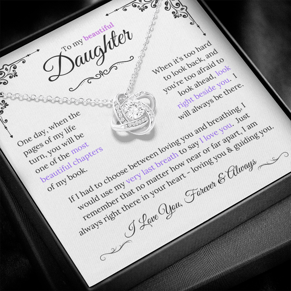 Stunning Daughter Gift "Most Beautiful Chapters" Gold Knot Necklace