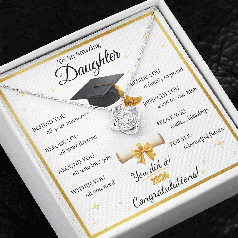 Graduation Gift for Daughter – Love Knot Necklace with Inspirational Message Card | Class of 2026