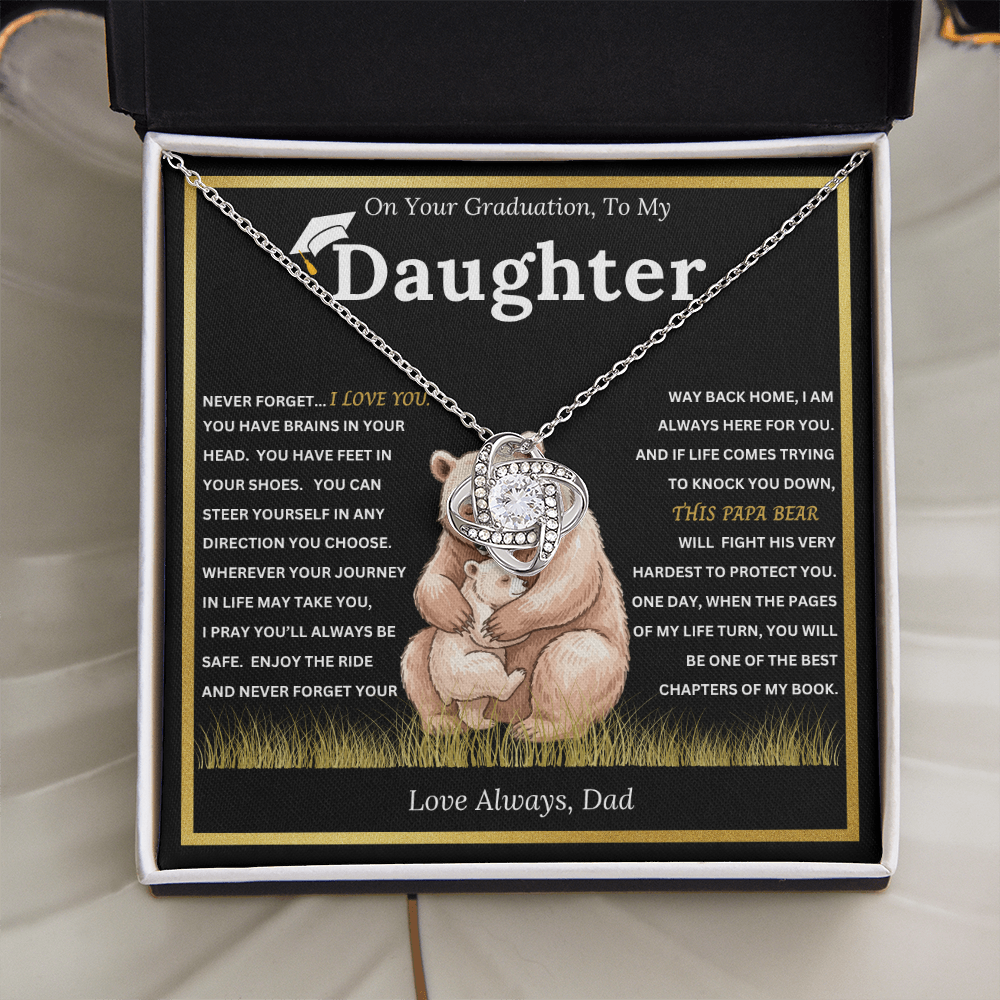 On Your Graduation To My Daughter – Papa Bear Love Knot Necklace from Dad Emotional Graduation Gift for Daughter