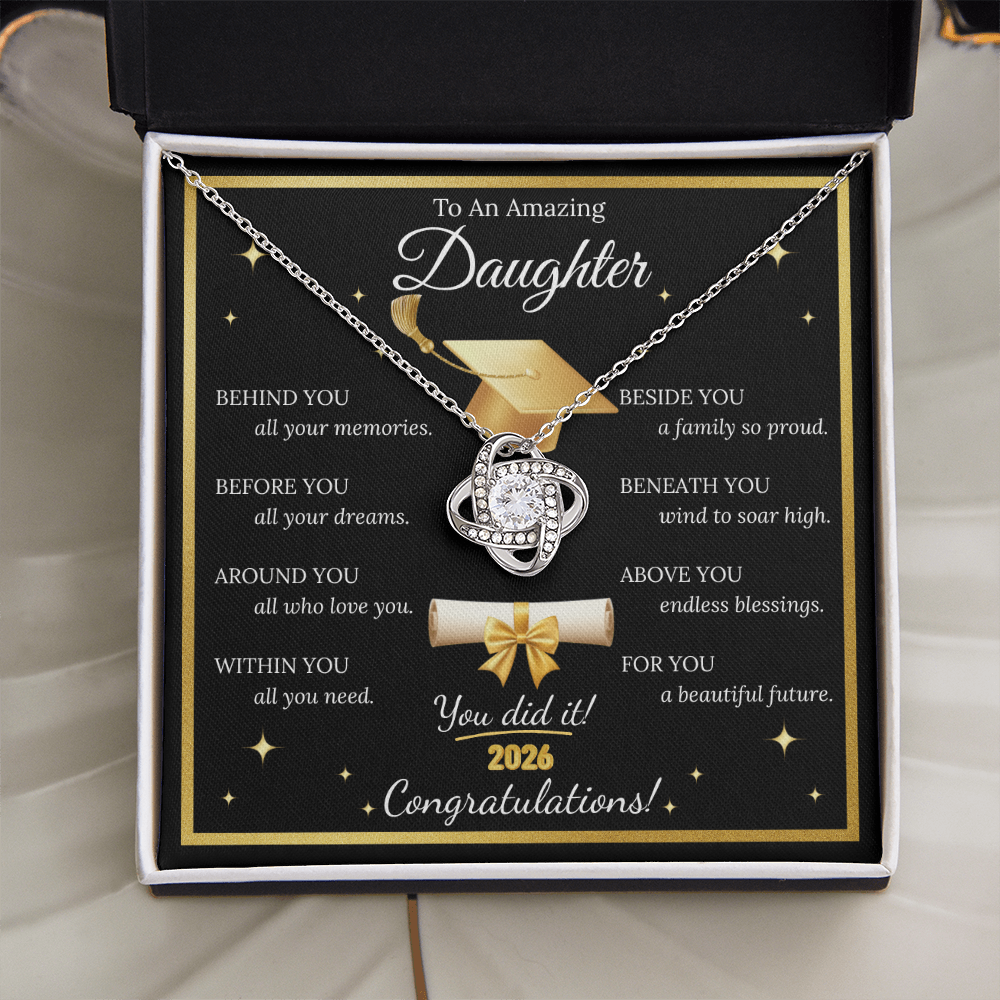 Graduation Gift for Daughter – Love Knot Necklace with Inspirational Message Card | Class of 2026