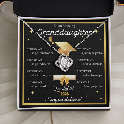 Graduation Gift for Granddaughter – Love Knot Necklace with Inspirational Message Card | Class of 2026