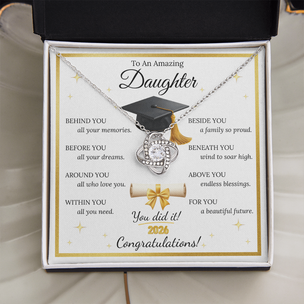 Graduation Gift for Daughter – Love Knot Necklace with Inspirational Message Card | Class of 2026