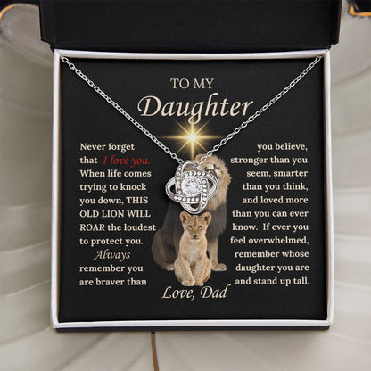 To My Daughter from Dad - Love Knot Necklace with THIS OLD LION'S ROAR Message Card