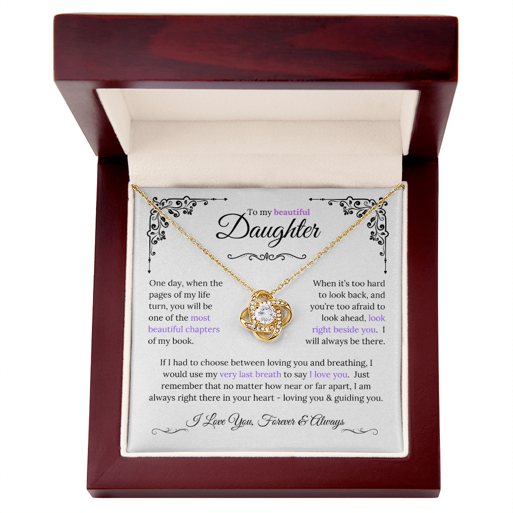 Stunning Daughter Gift "Most Beautiful Chapters" Gold Knot Necklace