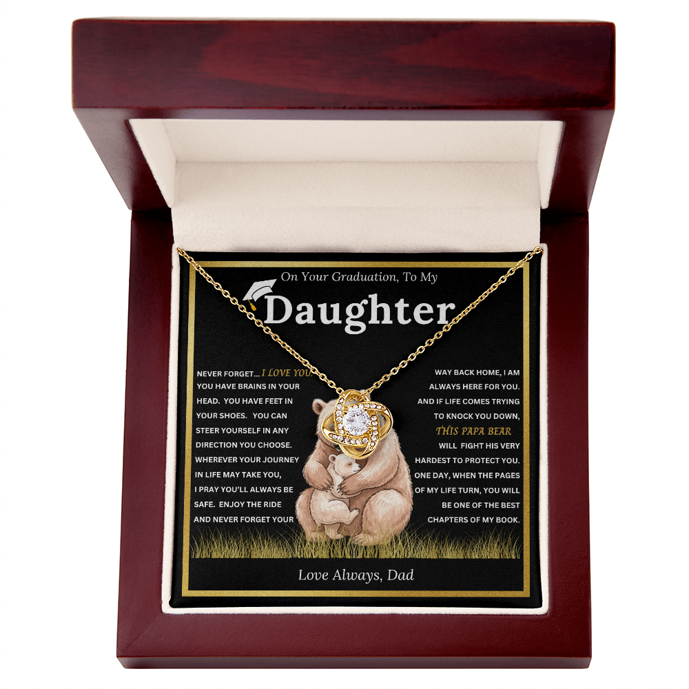 On Your Graduation To My Daughter – Papa Bear Love Knot Necklace from Dad Emotional Graduation Gift for Daughter