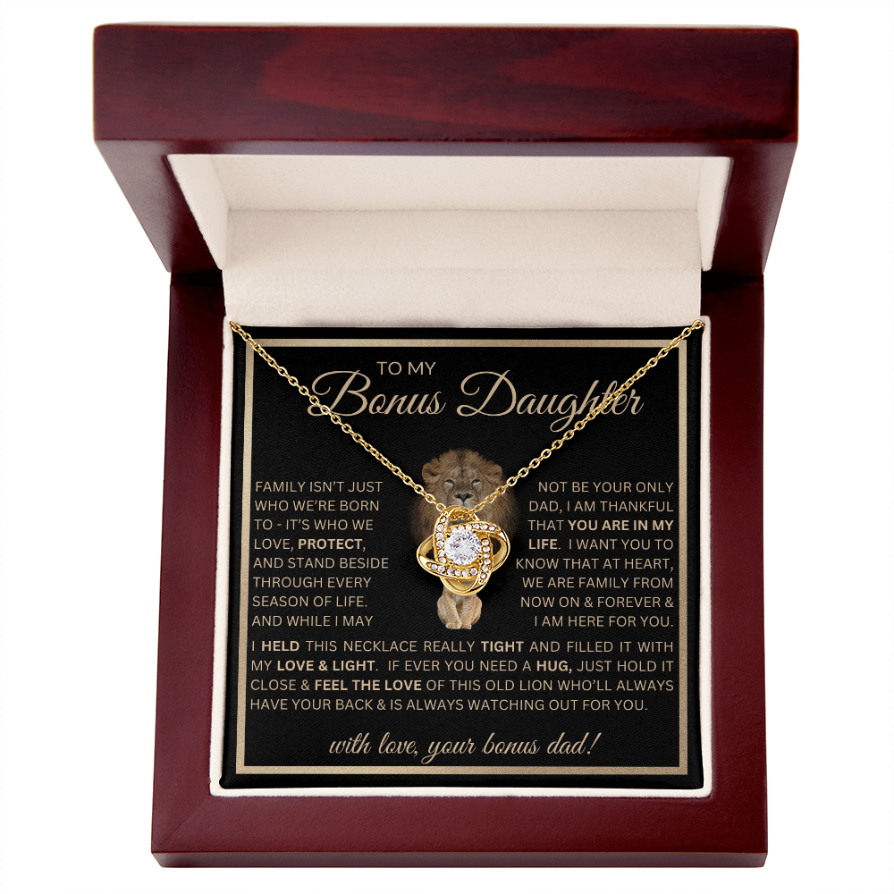 “To My Bonus Daughter” Love Knot Necklace Poetic Gift from Bonus Dad to Stepdaughter