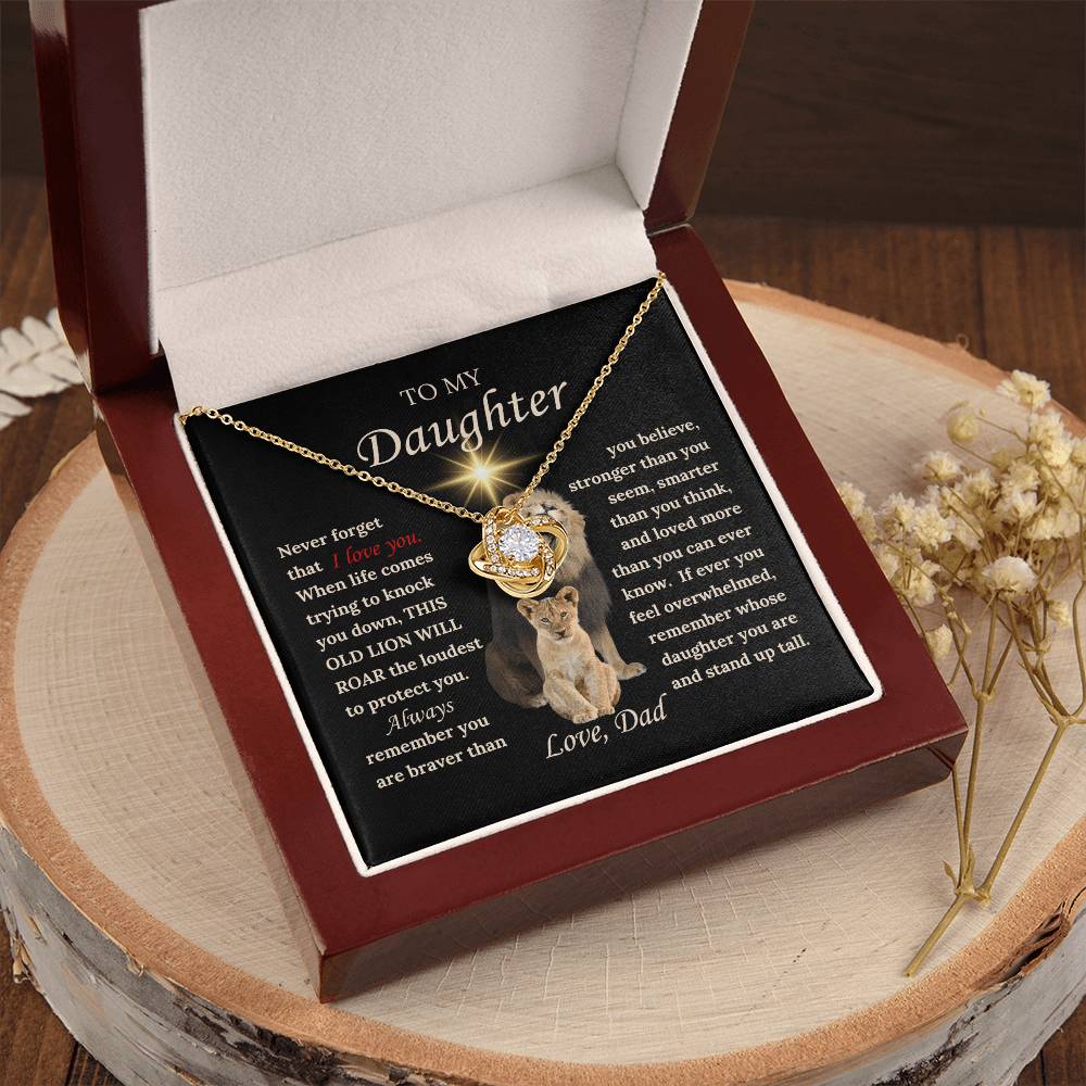 To My Daughter from Dad - Love Knot Necklace with THIS OLD LION'S ROAR Message Card