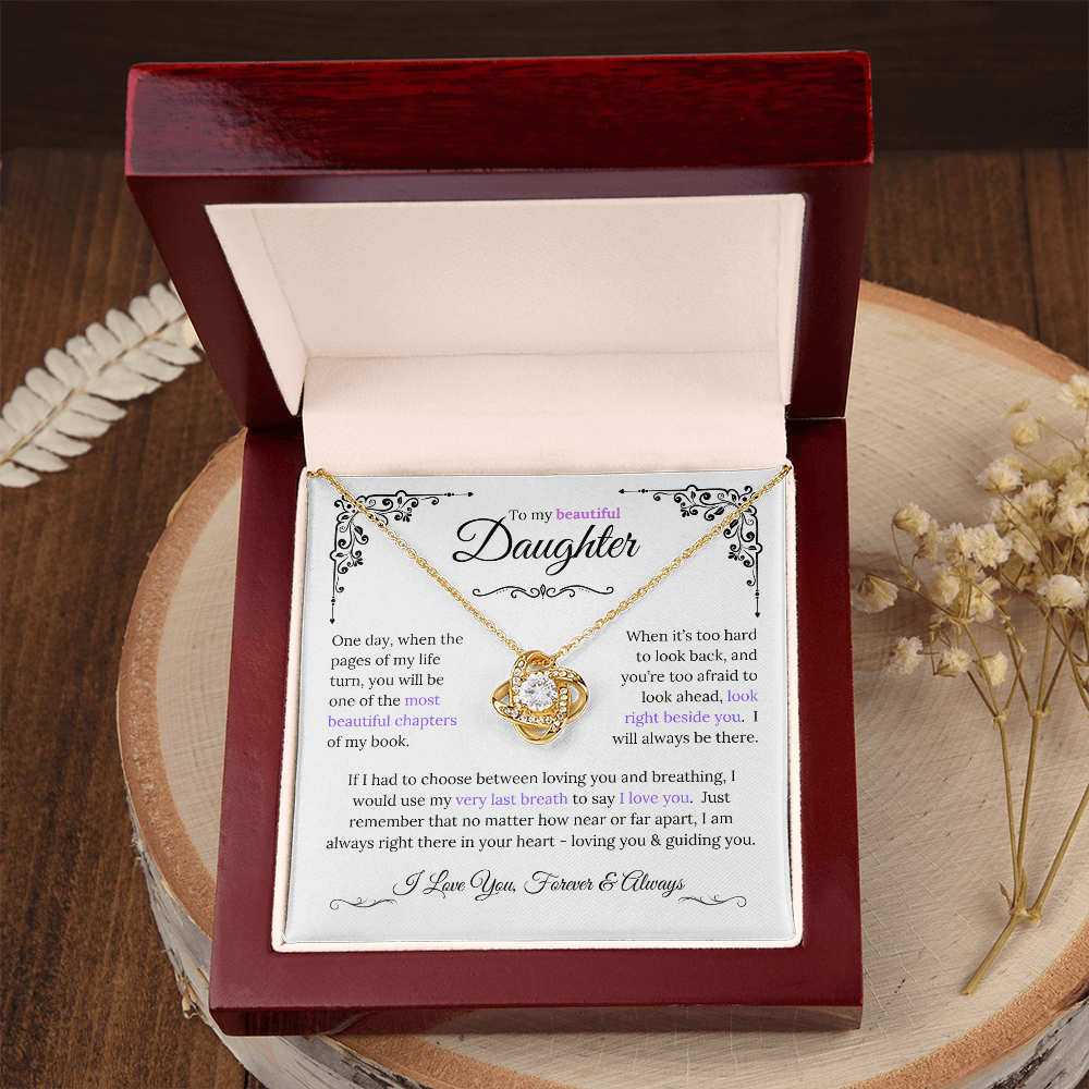 Stunning Daughter Gift "Most Beautiful Chapters" Gold Knot Necklace