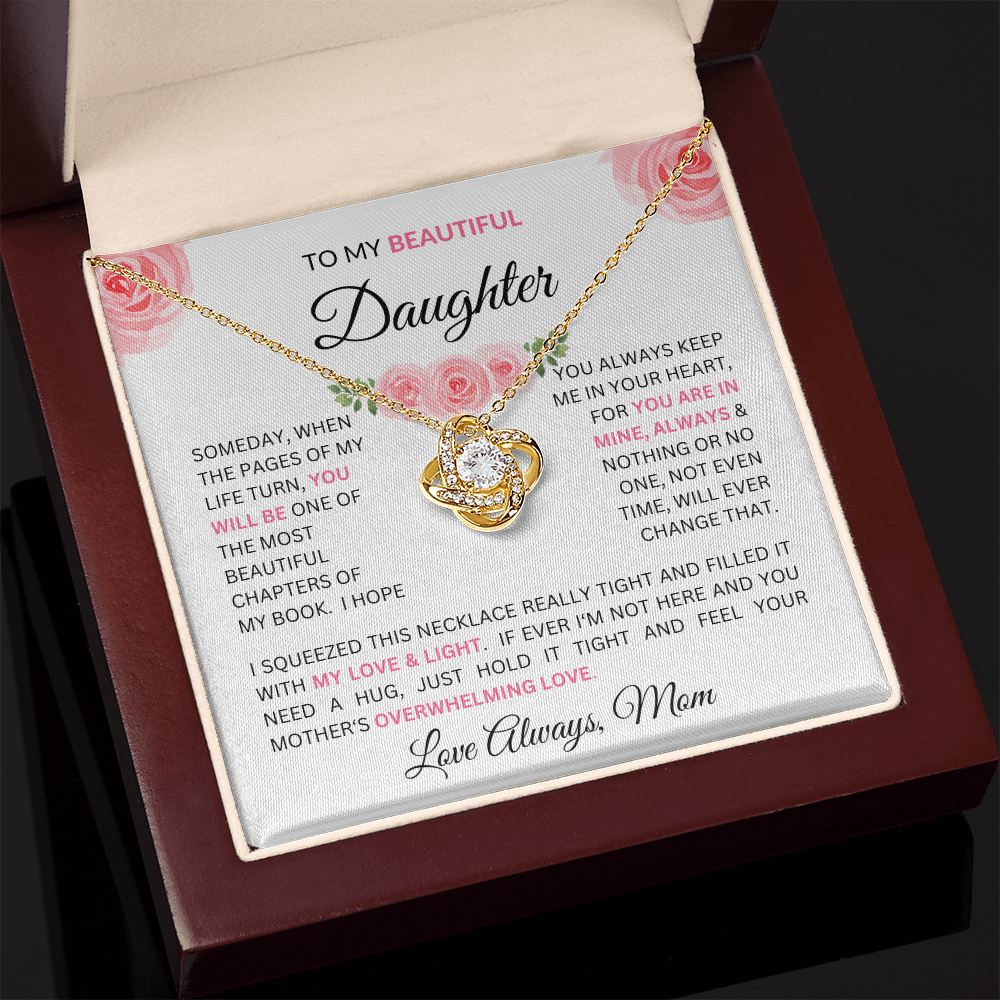 To Daughter From Mom - Charming Love Knot Necklace with Beautiful "Some Day" Message